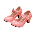 thumbnail image 1 of Gpaecead Girls Bow High Heel Performance Shoes Mary Janes Solid Color Patent Leather Soft Non Slip Spring Summer Dance Shoes,Pink, 1 of 5