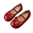 thumbnail image 1 of Gpaecead Girls Bow Mary Jane Princess Flats Elastic Strap Patent Leather Rubber Soft Sole Casual For School Daily, Red, 1 of 5