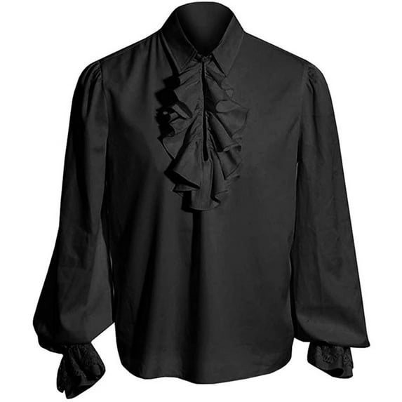 Gpaecead Girls Boys Blouse Vintage Puff Long Sleeve Collared Shirt Gothic Button Down Tops Black