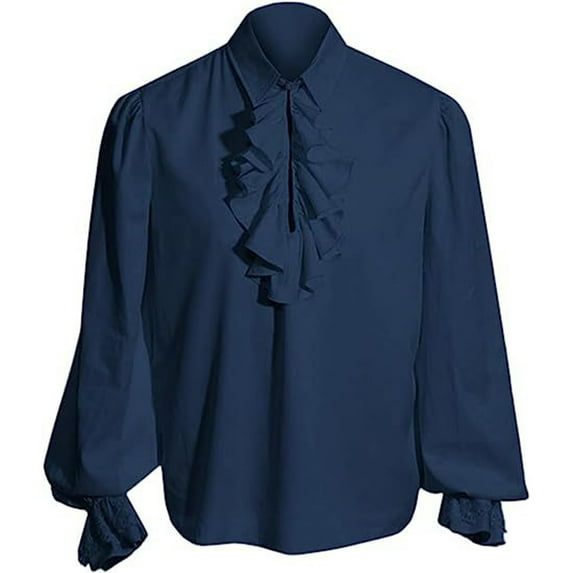 Gpaecead Girls Boys Blouse Vintage Puff Long Sleeve Collared Shirt Gothic Button Down Tops Blue