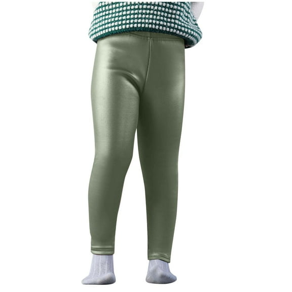 Gpaecead Girls Boys Leather Pants Fleece Thickened Print Kids 3-10 Years Soft Comfortable Winter Fall Home Wear Cozy Warm Trousers Olive Green