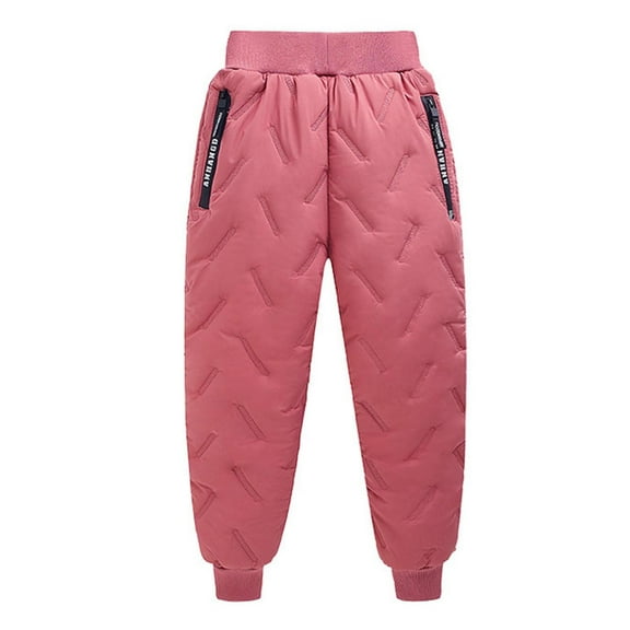 Gpaecead Girls Boys Snow Pants Winter Cotton Pants Kids 2-9 Years Thick Fleece Lined Warm Puffer Pants Casual Outerwear Pants Pink
