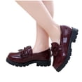 thumbnail image 1 of Gpaecead Girls British Style Bow Tassel Loafers Patent Leather Rubber Soft Sole Slip On Casual Shoes For School Daily, B-Red, 1 of 8