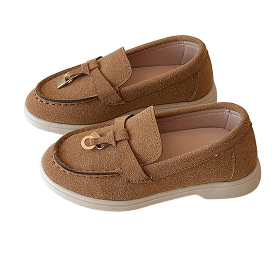 Gpaecead Girls British Style Loafers Metal Tassel Decor Soft Sole Non Slip Slip On Spring Summer Princess Casual Shoes,Brown