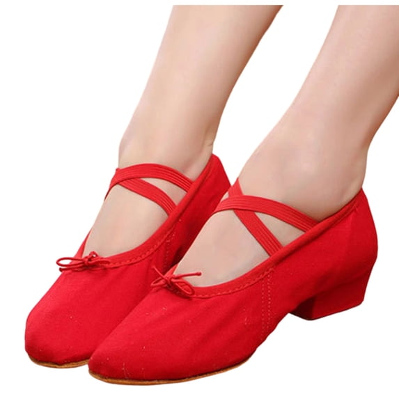 Gpaecead Girls Canvas Dance Shoes Soft Sole Non-Slip Low Heel Practice Dancing Shoes For Spring Summer Studio Performance Red