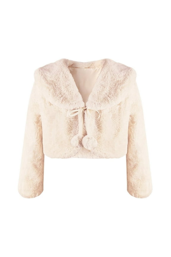 Girls Faux Fur Princess Shawl Wraps Girls Coat Jacket Flower Cape Wedding Party Dress Beige