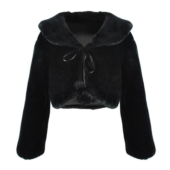 Gpaecead Girls Faux Fur Princess Shawl Wraps Girls Coat Jacket Flower Cape Wedding Party Dress Black