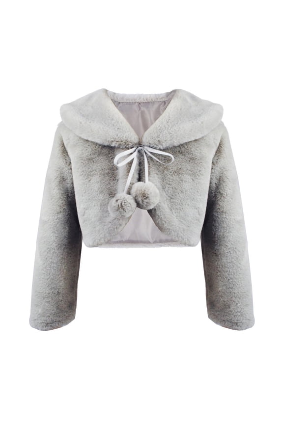 Girls Faux Fur Princess Shawl Wraps Girls Coat Jacket Flower Cape Wedding Party Dress Gray