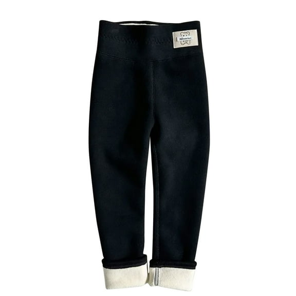 Gpaecead Girls Fleece Lined Leggings Warm Thermal Kid's Solid Color Yoga Pants 7-15 Years Black