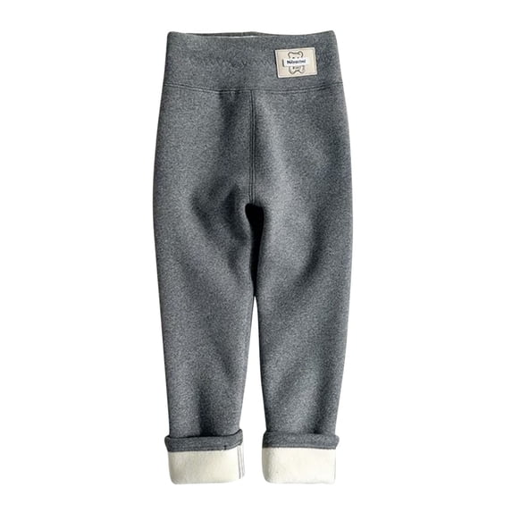 Gpaecead Girls Fleece Lined Leggings Warm Thermal Kid's Solid Color Yoga Pants 7-15 Years Gray
