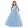 thumbnail image 1 of Gpaecead Girls Floral Lace 3/4 Sleeves Floor Length Dress Wedding Party Evening Formal Pegeant Dance Gown Blue, 1 of 3