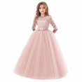 thumbnail image 1 of Gpaecead Girls Floral Lace 3/4 Sleeves Floor Length Dress Wedding Party Evening Formal Pegeant Dance Gown Pink, 1 of 3