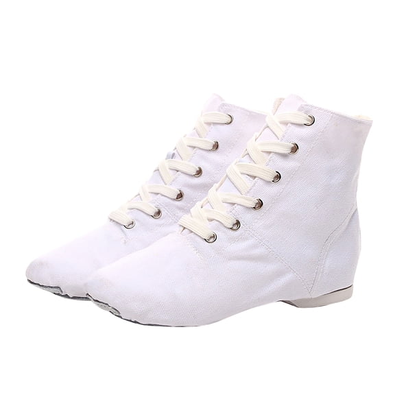 Gpaecead Girls High Top Jazz Dance Shoes Lace Up Solid Canvas Soft Sole Yoga Gymnastics Practice Cat Paw Flats For Big Kids, White