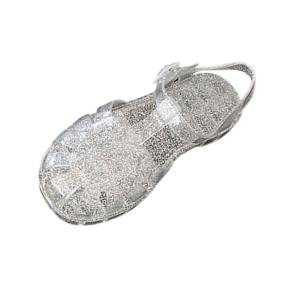 Gpaecead Girls Jelly Crystal Gradient Sandals Waterproof Soft Sole Thick Princess Beach Shoes for Pool Rain Splash Spring Summer White