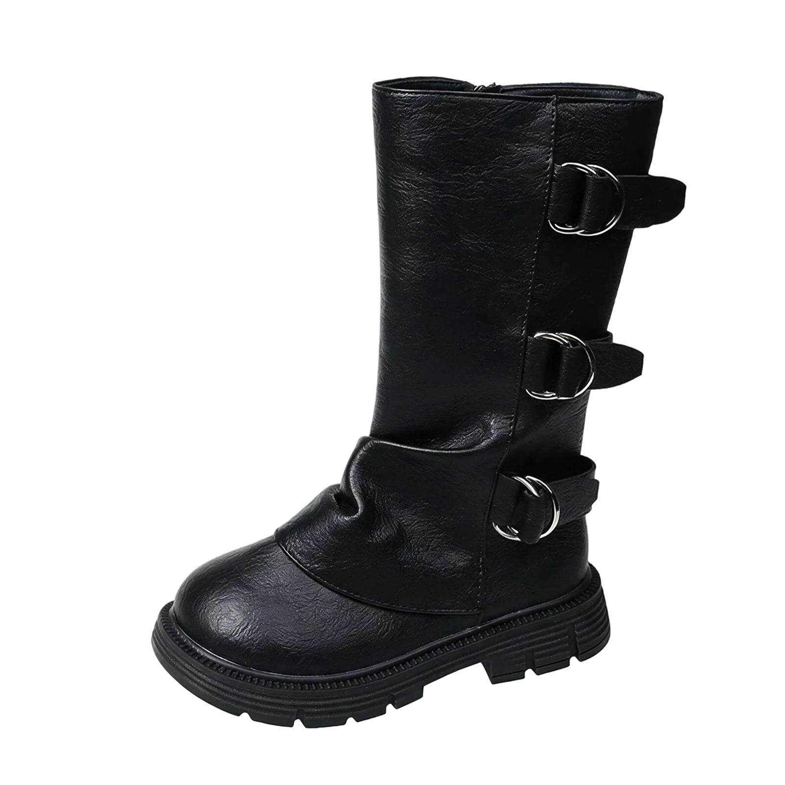 Gpaecead Girls Knee High Boots Side Zipper Round Toe Faux Leather D ...