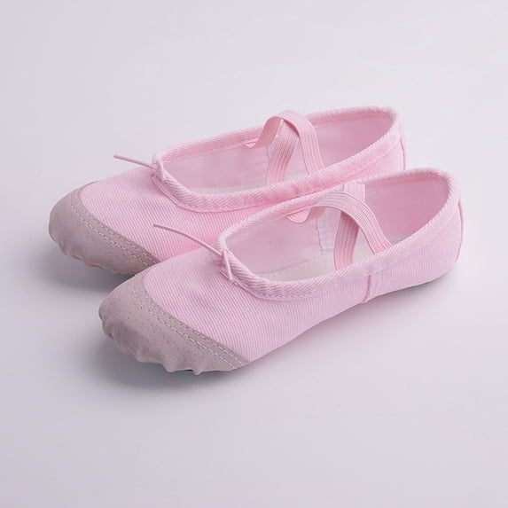 Gpaecead Girls Leather Toe Lace Up Ballet Shoes Solid Color Soft Sole Canvas Practice Flats For Dance Yoga Gymnastics, B-Pink