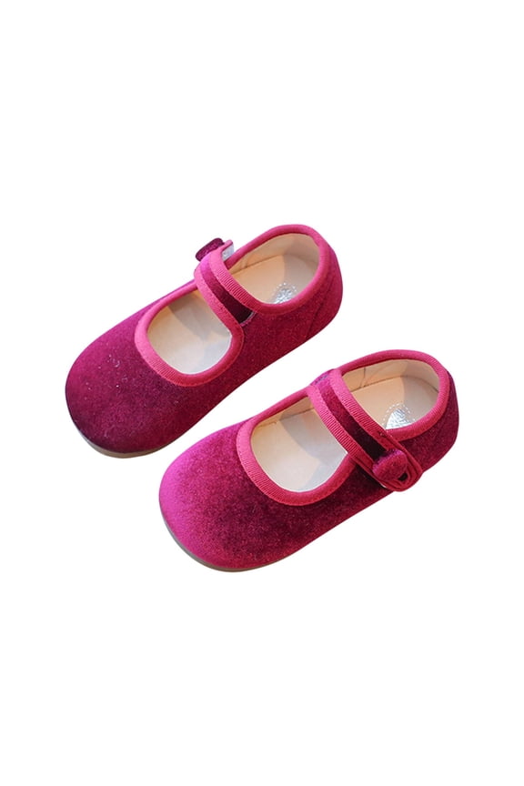 Girls Mary Jane Flat Shoes Solid Color Velvet Faux Leather Princess Soft Sole Casual Slip On Shoes For Daily Wedding Party Spring,Burgundy