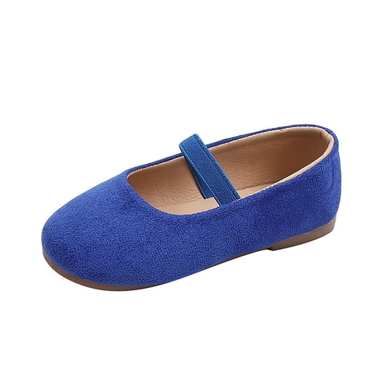 Gpaecead Girls Mary Jane Shoes Solid Color Faux Suede Soft Sole Non Slip Elastic Strap Casual Flats For Kids, Blue