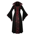 thumbnail image 1 of Gpaecead Girls Medieval Gothic Vampire Costume Dress Black Red Lace Up Bell Sleeve Gown for Theme Party Burgundy, 1 of 8