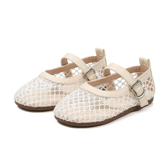 Gpaecead Girls Mesh Hollow Out Sandals Breathable Soft Sole Ballet Flats Lightweight Casual Shoes For Spring Summer Beach Daily Beige