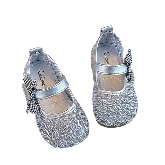 Gpaecead Girls Mesh Mary Jane Flats Plaid Bow Strap Breathable Summer Casual Soft Sole Non Slip Beach Shoes, B-Gray