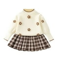 thumbnail image 1 of Gpaecead Girls Princess Skirt Set Long Sleeve Plaid Pleated Skirt 2 Piece Set Knitted Sweater Dress Suit 2-11Y White, 1 of 8