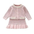 thumbnail image 1 of Gpaecead Girls Princess Skirt Set Long Sleeve Ruffled Skirt 2 Piece Set Knitted Sweater Dress Suit 0-11Y Pink, 1 of 3