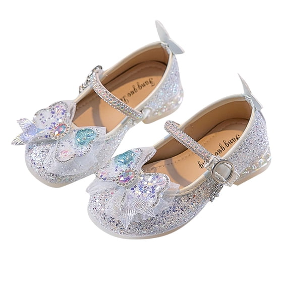 Gpaecead Girls Rhinestone Bow Crystal Princess Shoes Faux Leather Casual Flats For Party Wedding Dance Performance,A-White