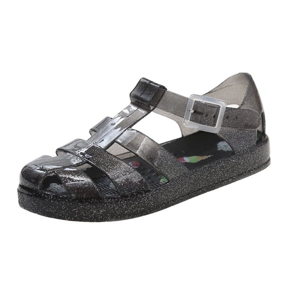 Gpaecead Girls Roman Princess Jelly Sandals Closed Toe Soft Sole Non Slip Adjustable Strap Spring Summer Beach Casual Shoes,Black