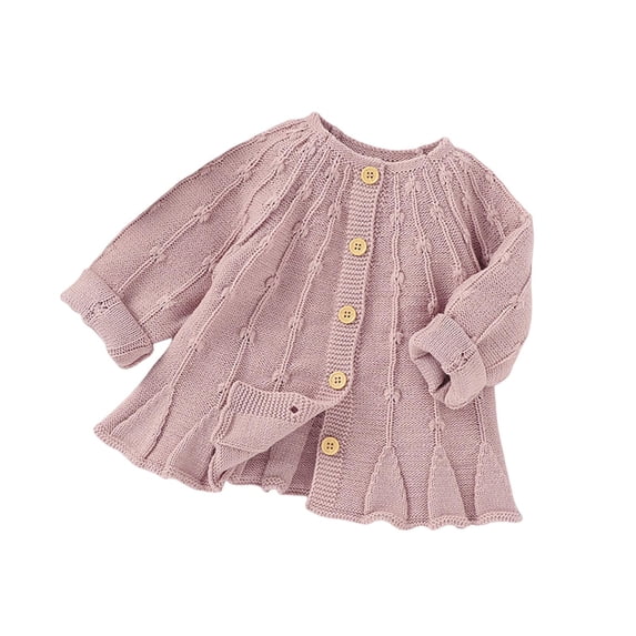 Gpaecead Girls Solid Color Sweater Cardigan Long Sleeves Keep Warm Knitted Tops Jacket Pink