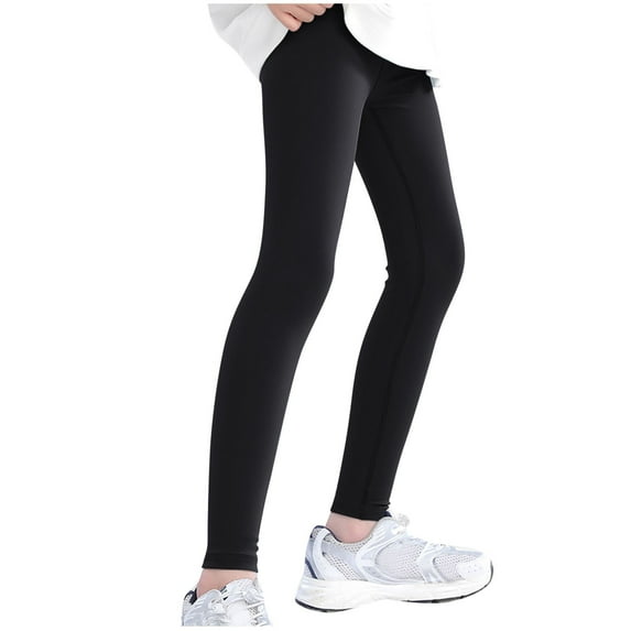 Gpaecead Girls Solid Leggings High Waisted Kids Yoga Dance Pants Teen Soft Workout Running Sport Compression Tights 8-15 Years Black