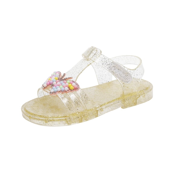 Gpaecead Girls Thick Sole Bow Crystal Jelly Sandals Non-Slip Soft Princess Shoes for Spring Summer Beach Casual Gold