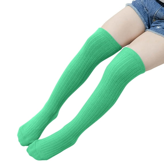 Gpaecead Girls Toddler Knee High Socks for Kids Cotton Socks Solid Color High Tube Socks Over Knee Long Socks Green 04