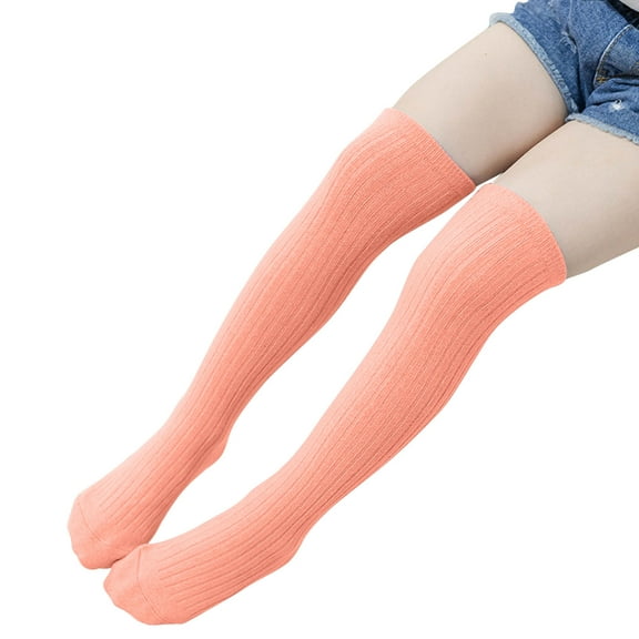 Gpaecead Girls Toddler Knee High Socks for Kids Cotton Socks Solid Color High Tube Socks Over Knee Long Socks Orange 04