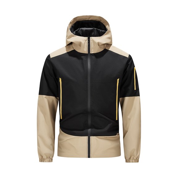 Gpaecead Hiking Jackets Men's Casual Fashion Solid Color Long Sleeved Hooded Zipper Pocket Stormtrooper Jacket Outdoor Windbreaker Brown