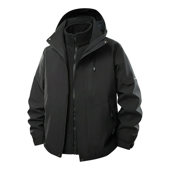 Gpaecead Hiking Jackets Men's Solid Color Outdoor Climb Sport Run Pocket Zipper Long Sleeved Hooded Outdoor Windbreaker Black