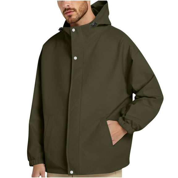 Gpaecead Hiking Jackets Men's Solid Color Outdoor Climb Sport Run Pocket Zipper Long Sleeved Hooded Outdoor Windbreaker Green