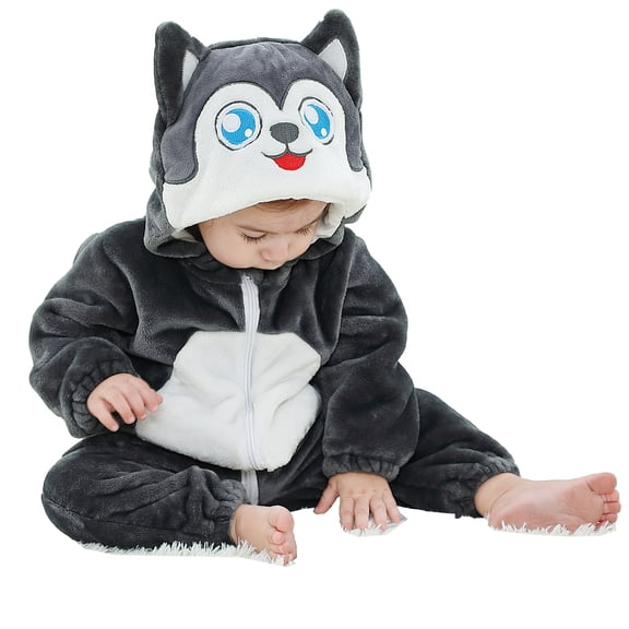 Gpaecead Infant Boy Girl Winter Cartoon Fuzzy Romper Long Sleeve Thick Outwear Warm Hood Jumpsuit Baby Clothes Soft Warm Pajamas Gray 02