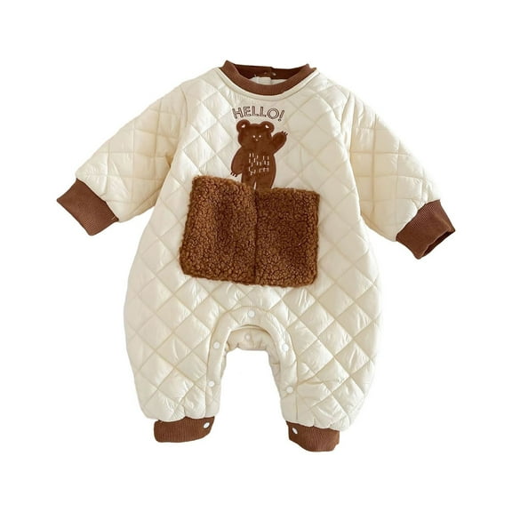 Gpaecead Infant Boy Girl Winter Long Sleeve Romper Solid Color Baby Clothes Soft Warm Pajamas White 04