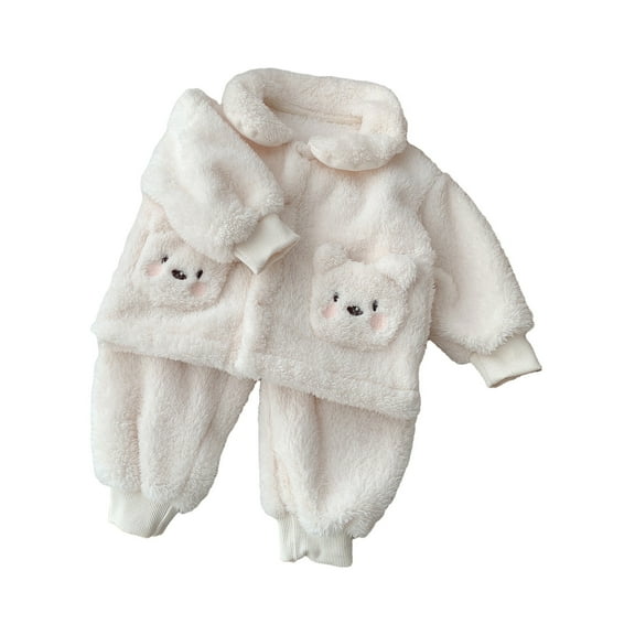 Gpaecead Infant Boy Girl Winter Pajamas Set Long Sleeve and Pants Baby Clothes Soft Warm Pajamas White 04