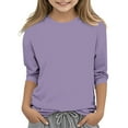 thumbnail image 1 of Gpaecead Kid's Girls 3/4 Sleeve Shirts Fashion Solid Color Round Neck Tops Shirt Purple, 1 of 6