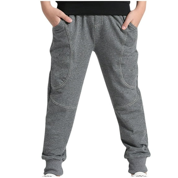 Gpaecead Kids 7-14 Years Toddler Girls Boys Sweatpants Trendy Cute Solid Color Elastic Sports Pants Cotton Jogger Pants Dark Gray