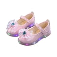 thumbnail image 1 of Gpaecead Kids Bow Rhinestone Light Up Mary Jane Flats Hook And Loop Soft Sole Non Slip Faux Leather Casual Flats, Pink, 1 of 5