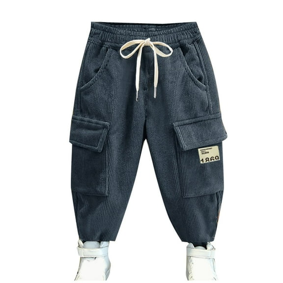 Gpaecead Kids Boys Cargo Pants Casual Solid Wide Leg Elastic Waist Loose Jogger Trousers With Pockets 3-13 Years Gray