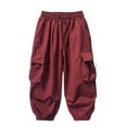 thumbnail image 1 of Gpaecead Kids Boys Cargo Pants Casual Solid Wide Leg Elastic Waist Loose Jogger Trousers With Pockets 5-15 Years Claret, 1 of 7