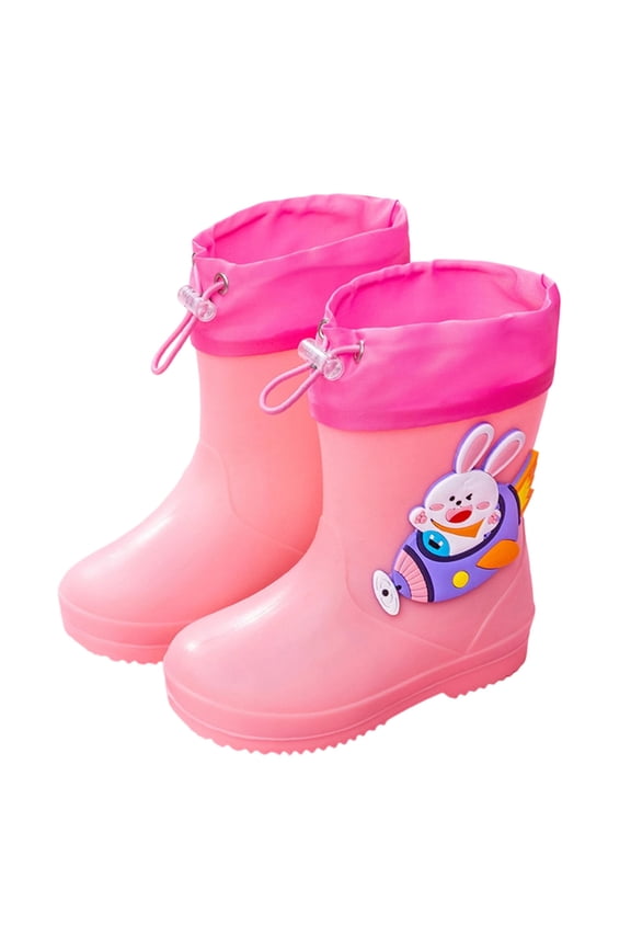 Kids Bunny Rabbit Print Rain Boots For 18 Months-9 Years Pvc Waterproof Non Slip Mid Calf Shoes For Girls Boys, Pink