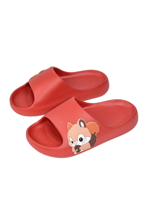 Kids Cartoon Squirrel Slippers Eva Thick Reversible Soft Non Slip Home Outdoor Unisex Summer Sandals,Red
