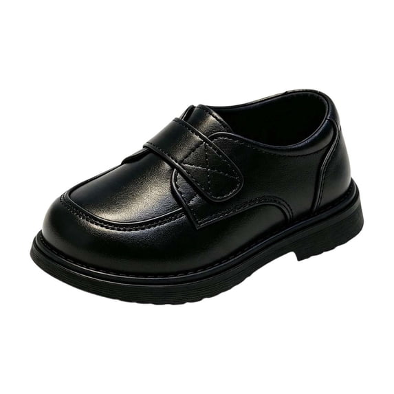 Gpaecead Kids Classic Oxford Dress Shoes Faux Leather Hook And Loop Non Slip School Uniform Footwear For Boys Girls Black