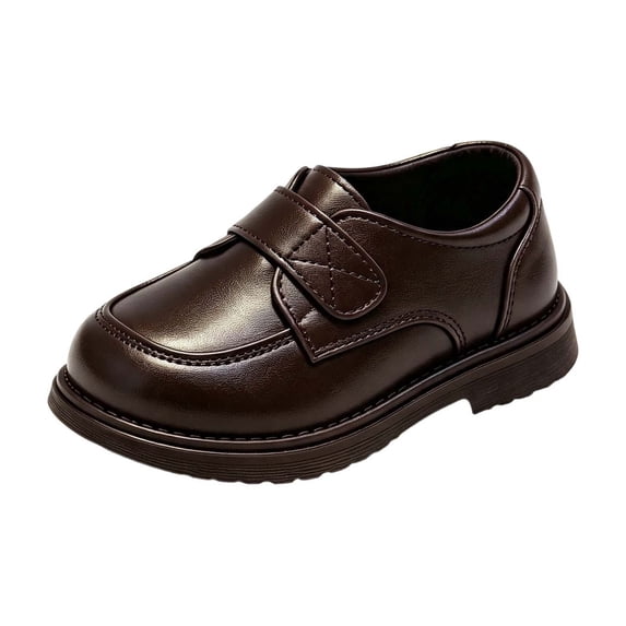 Gpaecead Kids Classic Oxford Dress Shoes Faux Leather Hook And Loop Non Slip School Uniform Footwear For Boys Girls Brown