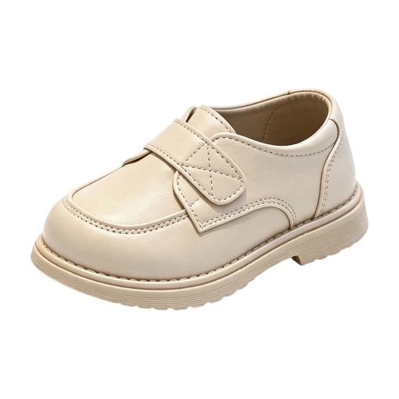 Gpaecead Kids Classic Oxford Dress Shoes Faux Leather Hook And Loop Non Slip School Uniform Footwear For Boys Girls Khaki